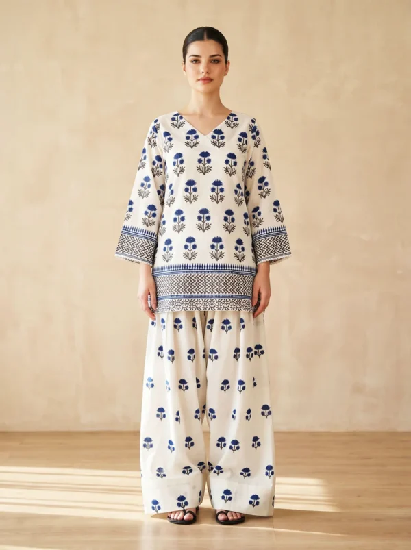 Coco 2-Piece Printed Lawn Kurta with Farshi Shalwar | Lubaba Luxury