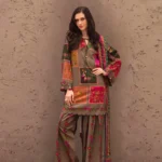Brown 3-Piece Digital Printed Karandi Suit with Floral Embroidery