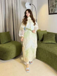 Noor 3-Piece Luxury White Embroidered Cotton Suit with Chiffon Dupatta by Lubaba Luxury.