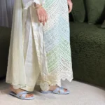 Noor 3-Piece Luxury White Embroidered Cotton Suit with Chiffon Dupatta by Lubaba Luxury.