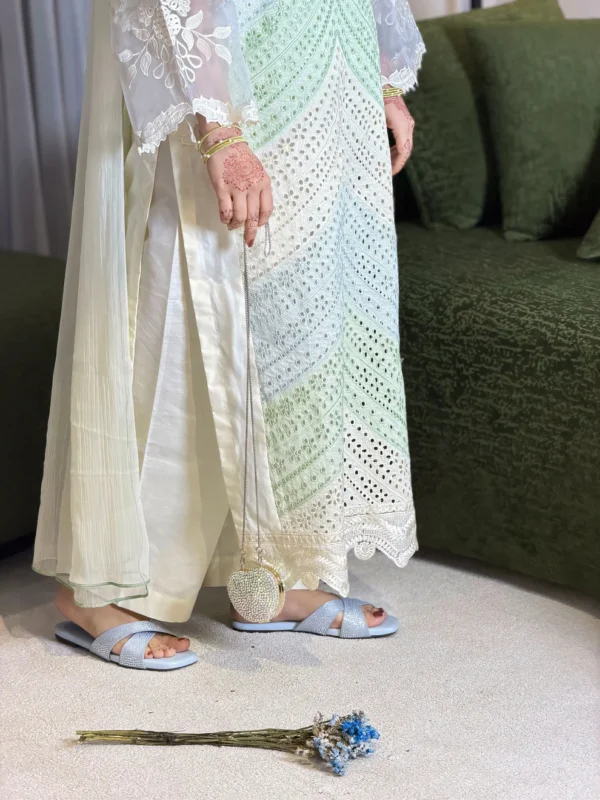 Noor 3-Piece Luxury White Embroidered Cotton Suit with Chiffon Dupatta by Lubaba Luxury.