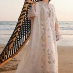 Hania Aamir wearing Qalamkar SA-10 Ilara ivory embroidered chikankari lawn suit with khaadi net dupatta | Lubaba Luxury.