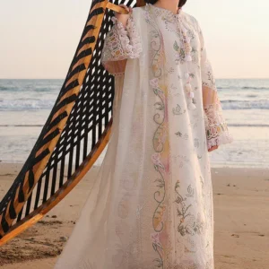 Hania Aamir wearing Qalamkar SA-10 Ilara ivory embroidered chikankari lawn suit with khaadi net dupatta | Lubaba Luxury.