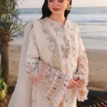 Hania Aamir wearing Qalamkar SA-10 Ilara ivory embroidered chikankari lawn suit with khaadi net dupatta | Lubaba luxury.