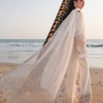 Hania Aamir wearing Qalamkar SA-10 Ilara ivory embroidered chikankari lawn suit with khaadi net dupatta | Lubaba Luxury.