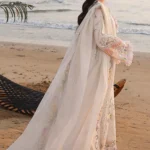 Hania Aamir wearing Qalamkar SA-10 Ilara ivory embroidered chikankari lawn suit with khaadi net dupatta |Lubaba Luxury.