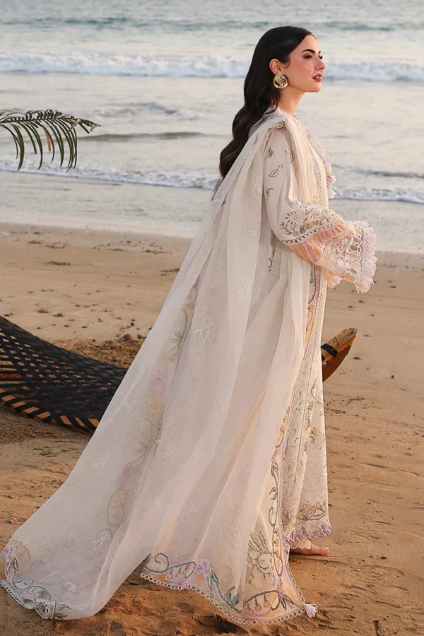 Hania Aamir wearing Qalamkar SA-10 Ilara ivory embroidered chikankari lawn suit with khaadi net dupatta |Lubaba Luxury.