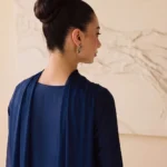 Royal blue embroidered raw silk shirt with farshi shalwar and chiffon dupatta for women.