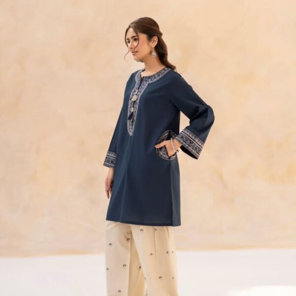 Maira 2Pc Formal Dress Navy Blue Cotton Suit Front View