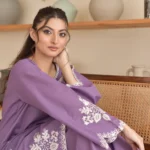 Zoha 3pc Lavender Embroidered Lawn Suit Back View