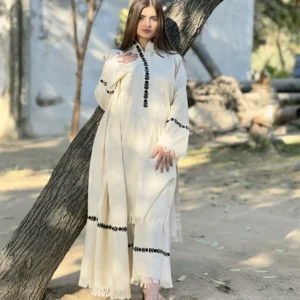 Aive 3PC White Viscose Embroidered Suit Front View