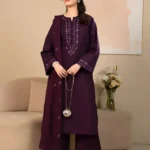 Huraima 3-Piece Deep Purple Embroidered Cotton Suit for Women - Lubaba Luxury