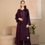 Huraima 3-Piece Deep Purple Embroidered Cotton Suit for Women - Lubaba Luxury