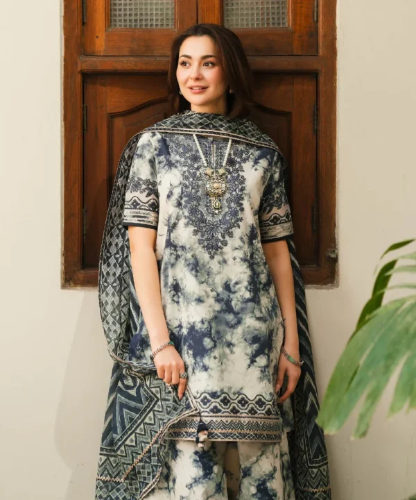 Sapphire Blue Tie-Dye Luxury Lawn 3-Piece Suit - Lubaba Luxury