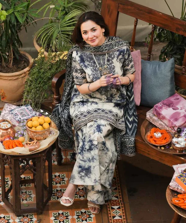 Sapphire Blue Tie-Dye Luxury Lawn 3-Piece Suit - Lubaba Luxury