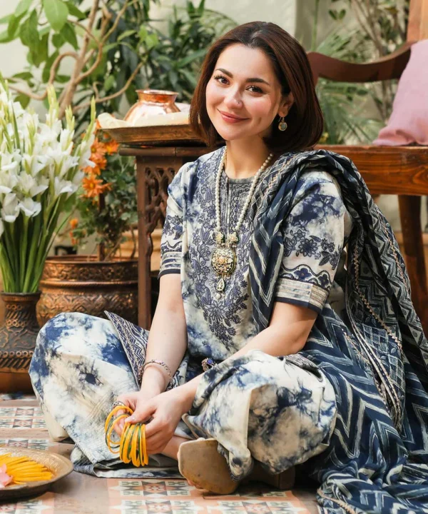 Sapphire Blue Tie-Dye Luxury Lawn 3-Piece Suit - Lubaba Luxury