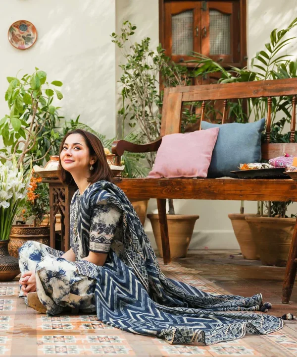 Sapphire Blue Tie-Dye Luxury Lawn 3-Piece Suit - Lubaba Luxury