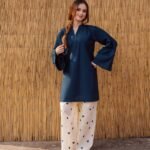 Hearts 2PC Embroidered Lawn Set - blue