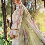 Maria B M Prints unstitched 3 piece summer lawn suit in floral yellow with embroidered front and chiffon dupatta.