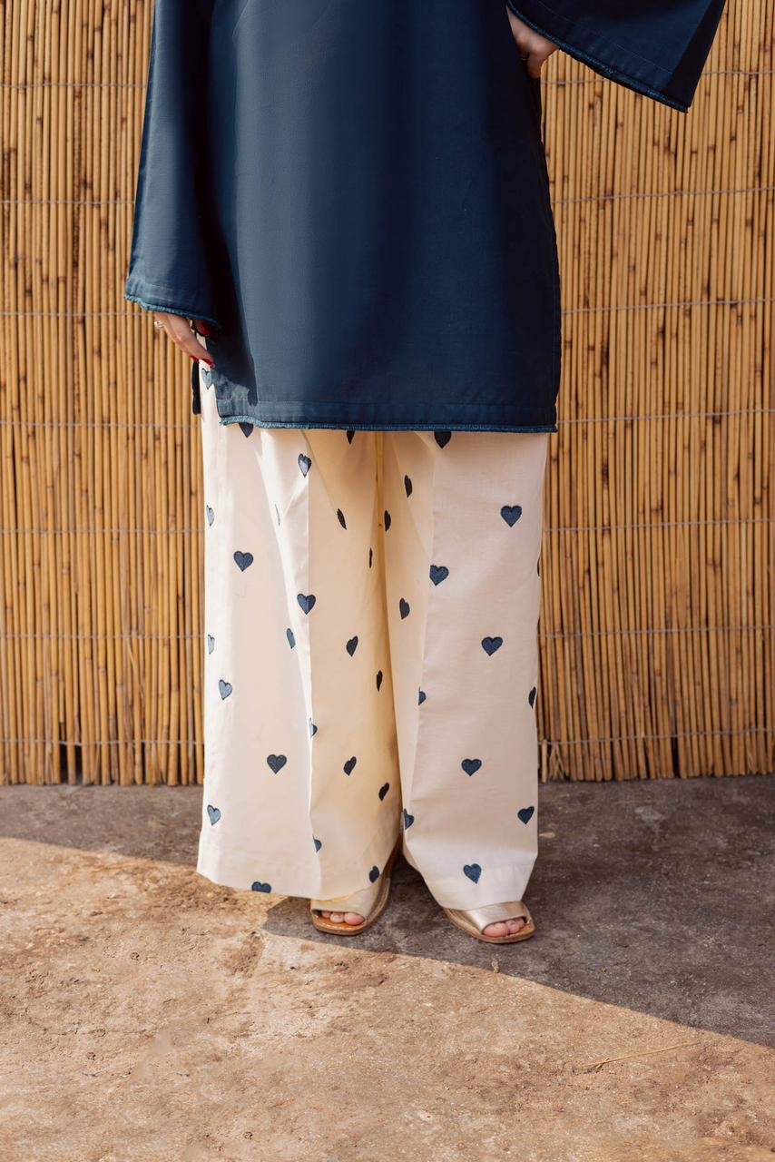 Hearts 2PC Blue Embroidered Lawn Suit