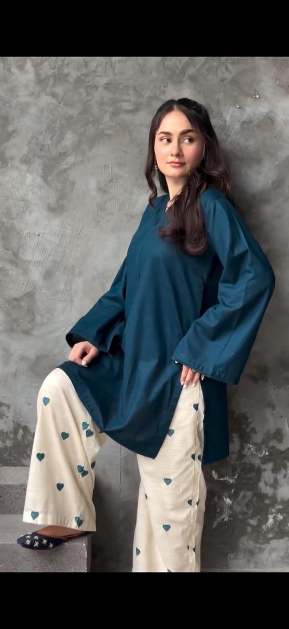 Hearts 2PC Blue Embroidered Lawn Suit