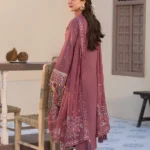 Mauve 3-piece embroidered lawn suit for women with chiffon dupatta by Lubaba Luxury