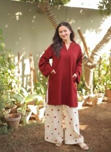 Hearts 2PC Maroon Embroidered Lawn Suit