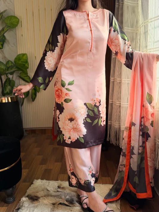 Premium China Silk 3 Piece Floral Suit