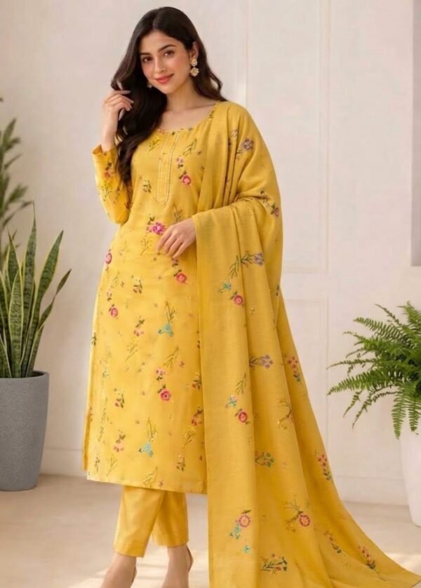 LUBABA LUXURY premium Embroidery Dhanak 3pc Article Colour & Fabric Guaranteed Shirt, Trouser, Shawl
